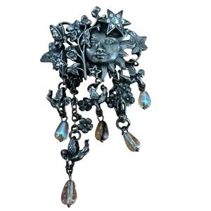Kirk's Folly celestial Pin Brooch Large oxidized Silver Tone